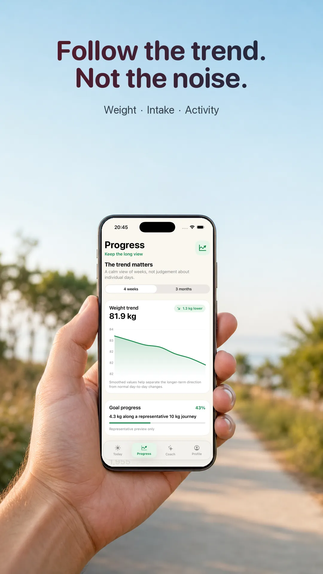 EatLose weight-loss progress screen showing a gradual weight trend